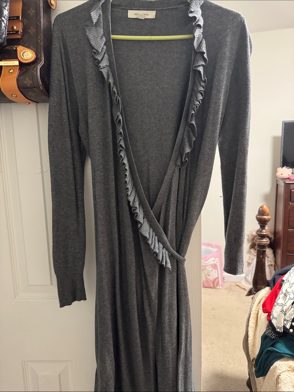 Merona Charcoal Gray Ruffled Wrap Maxi Dress